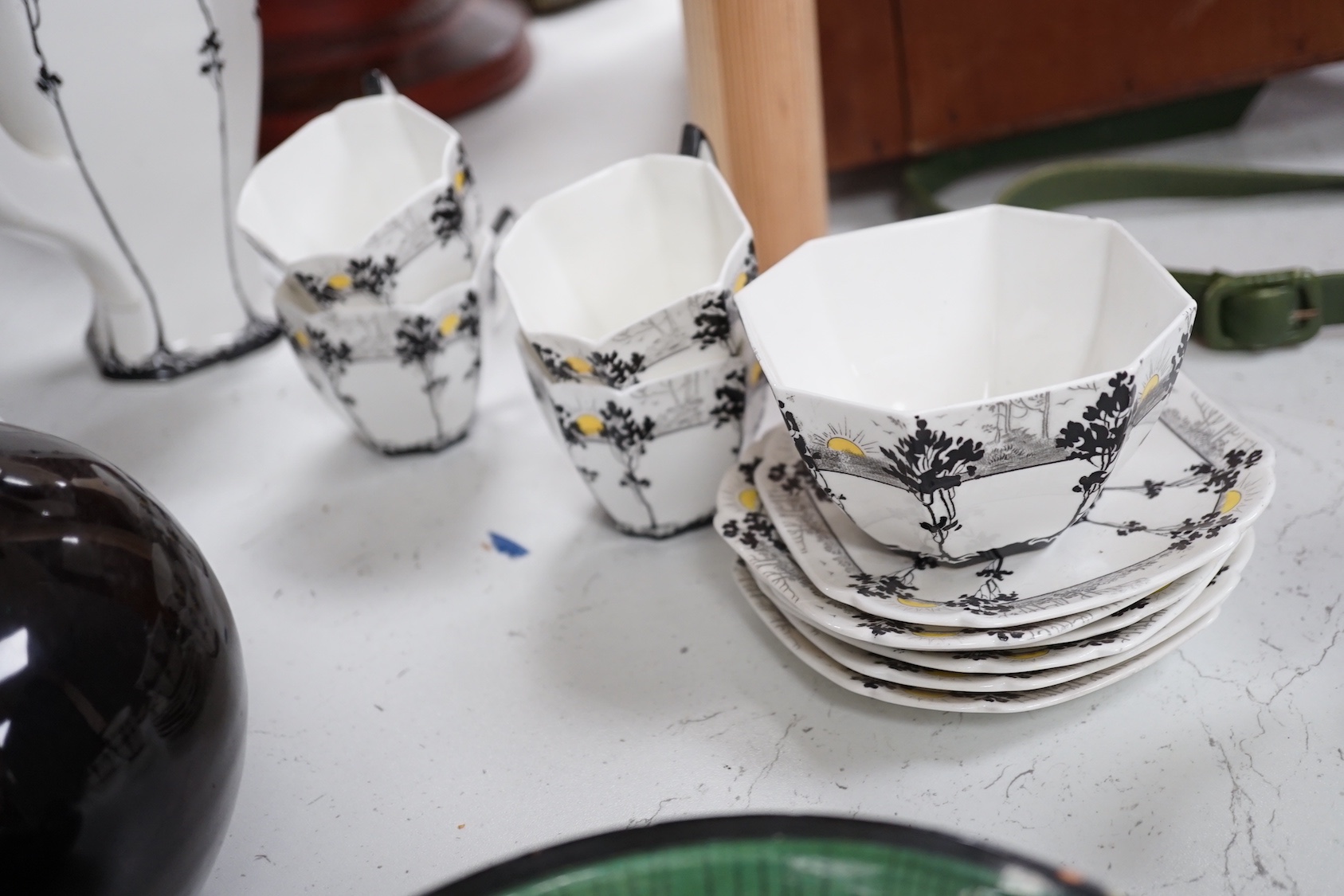 A Shelley ‘Trees and Sunset’ 11479 pattern part tea set